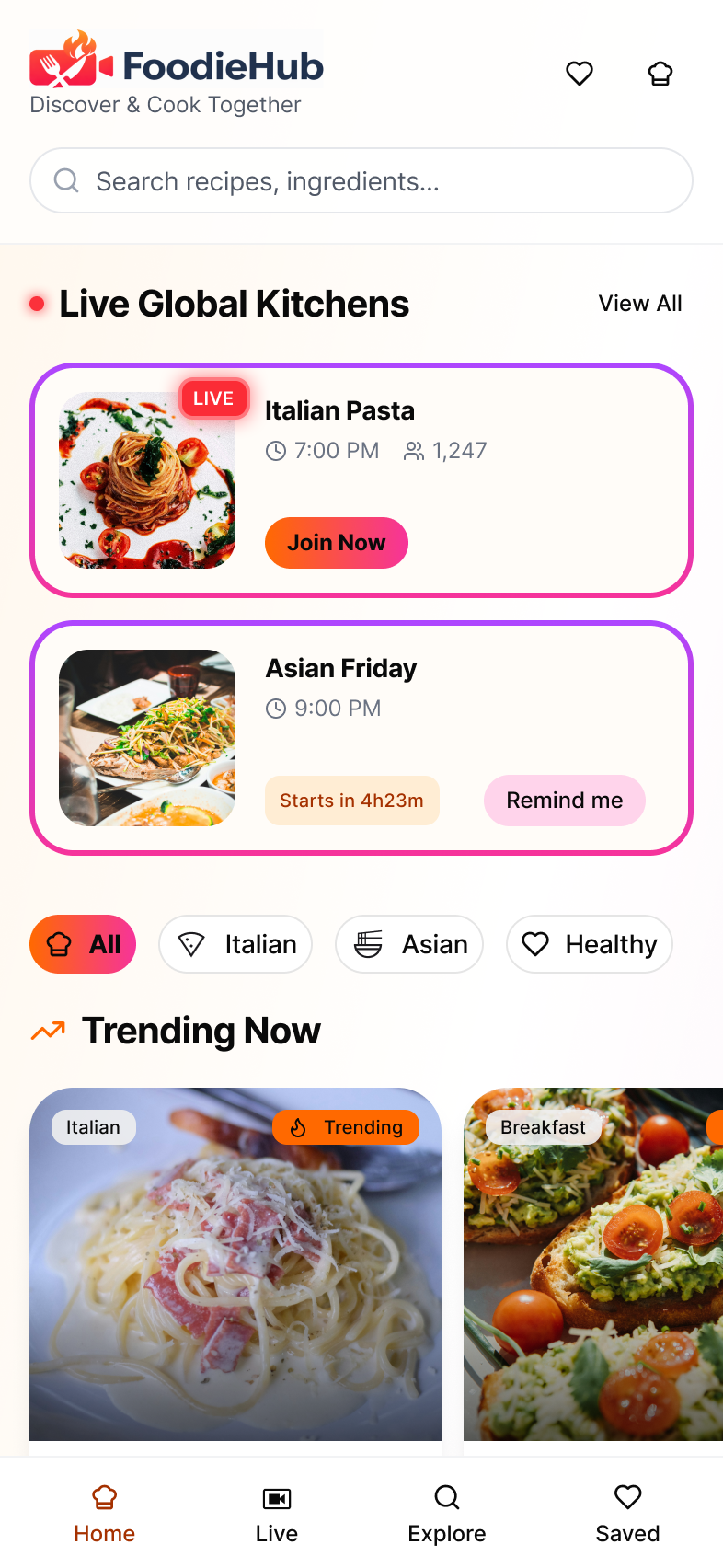 Main screen of the app